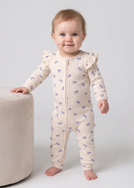 Baby Bow Print Cotton Zipper Romper