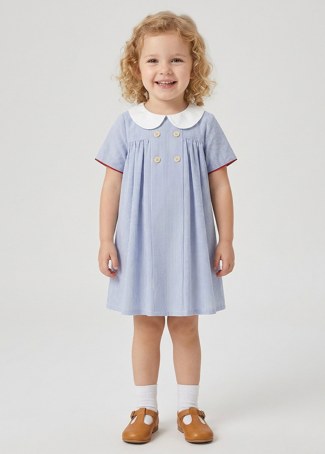 Girls' Casual Navy Striped Dress