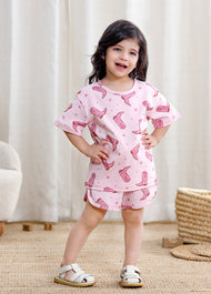 Girls Cotton Print Lounge Shorts Set