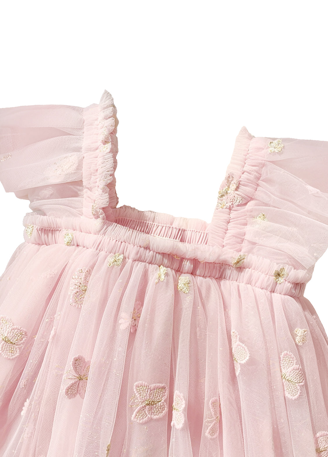 Girls' Butterfly-Embroidered Spaghetti-Strap Princess Dress