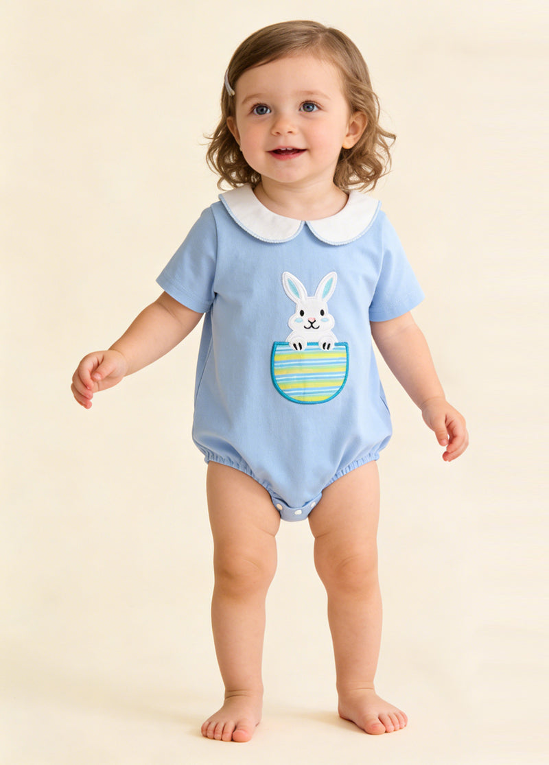 Baby Romper with Cute Rabbit Embroidery