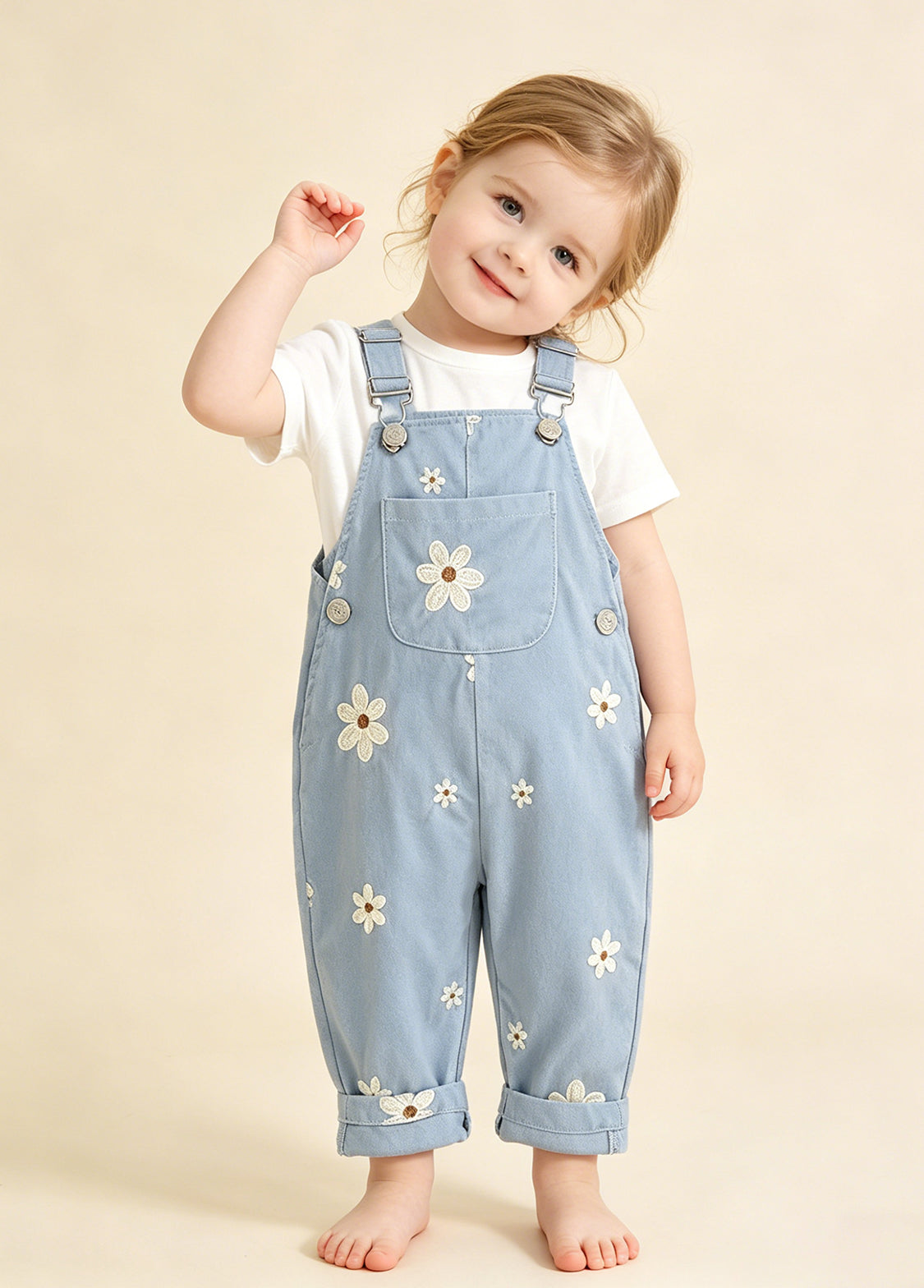 Baby Girl Casual Floral Embroidered Overalls