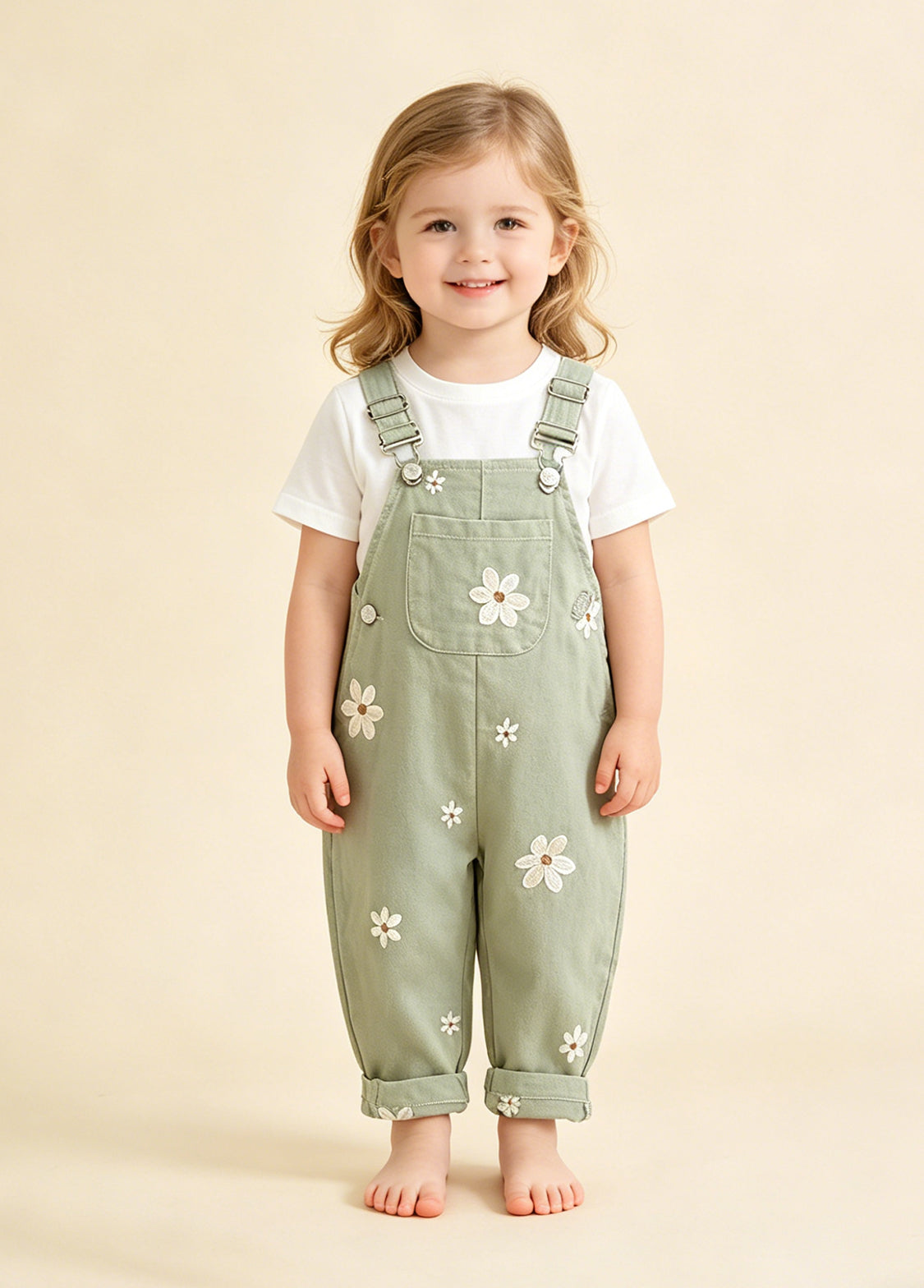 Baby Girl Casual Floral Embroidered Overalls