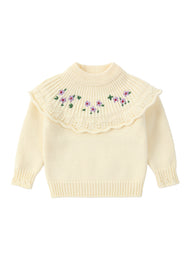 Girls Floral Ruffle Knit Sweater