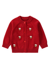 Girls Floral Knit Cardigan Sweater