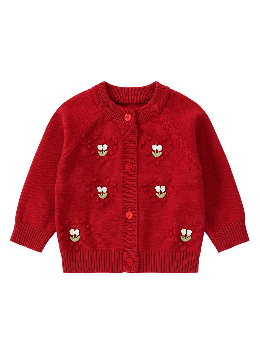 Girls Floral Knit Cardigan Sweater