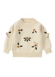 Girls Floral Embroidered Knit Sweater