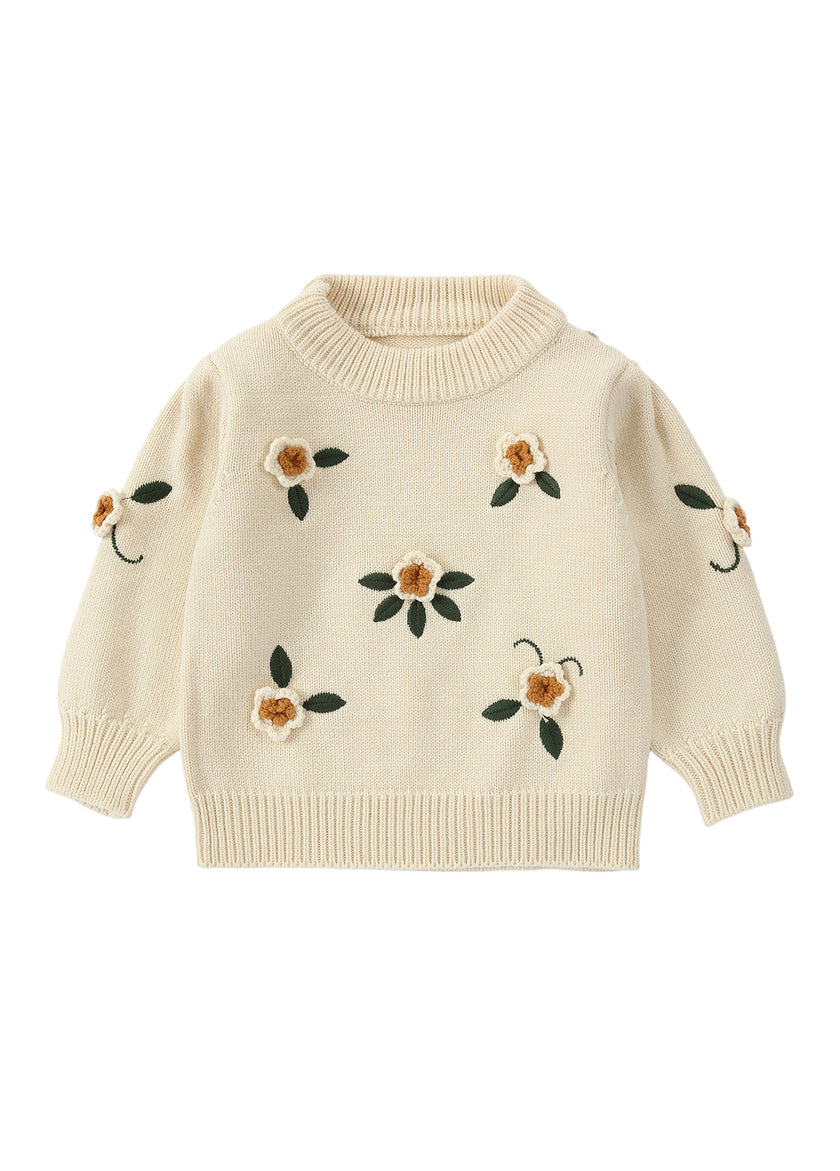 Girls Floral Embroidered Knit Sweater
