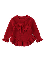 Girls Bow Knit Sweater Long Sleeve