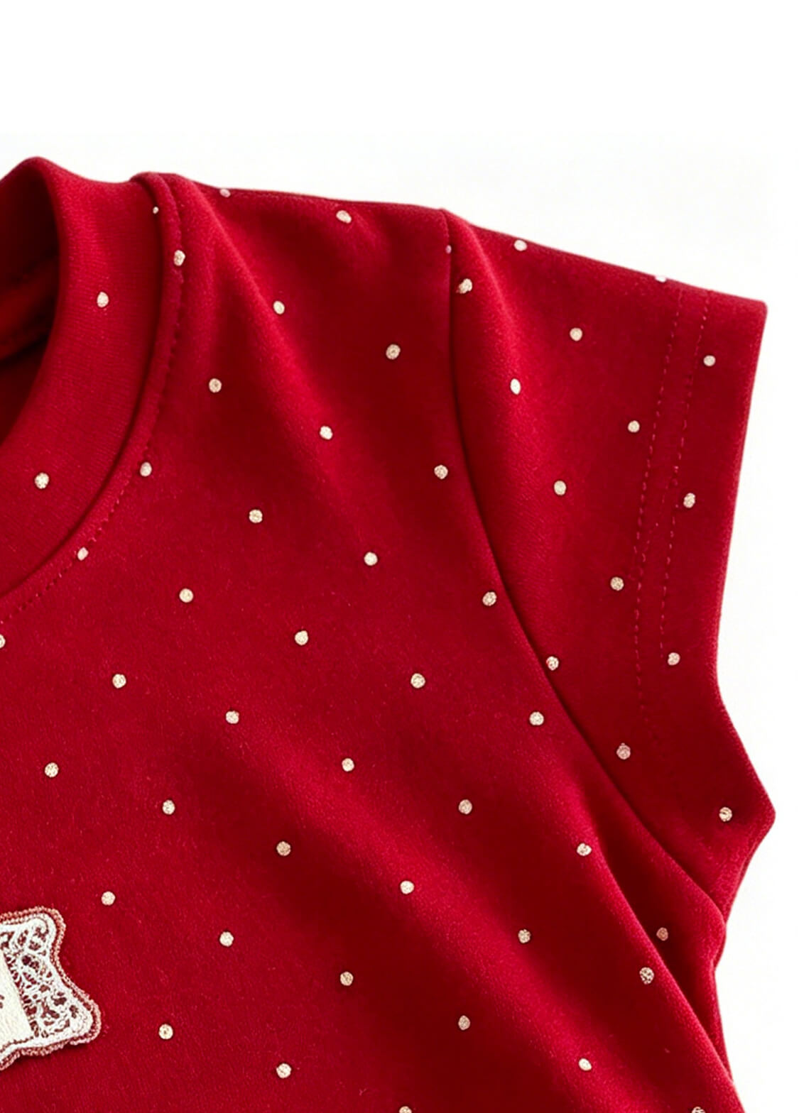Girls Summer Polka Dot T-Shirt Kids Soft Cotton Short Sleeve Crewneck Top with Cute Patch Detail