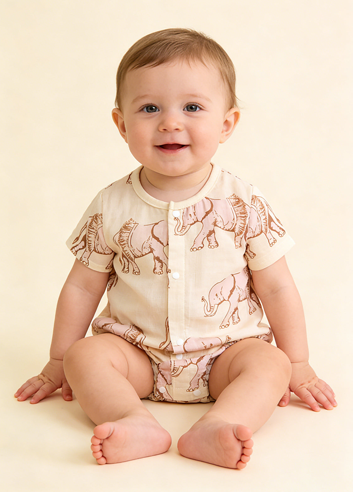 Baby Boy's Bamboo Fiber Short-Sleeve Romper — Elephant Design