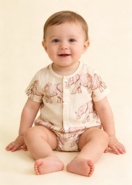 Baby Boy's Bamboo Fiber Short-Sleeve Romper — Elephant Design