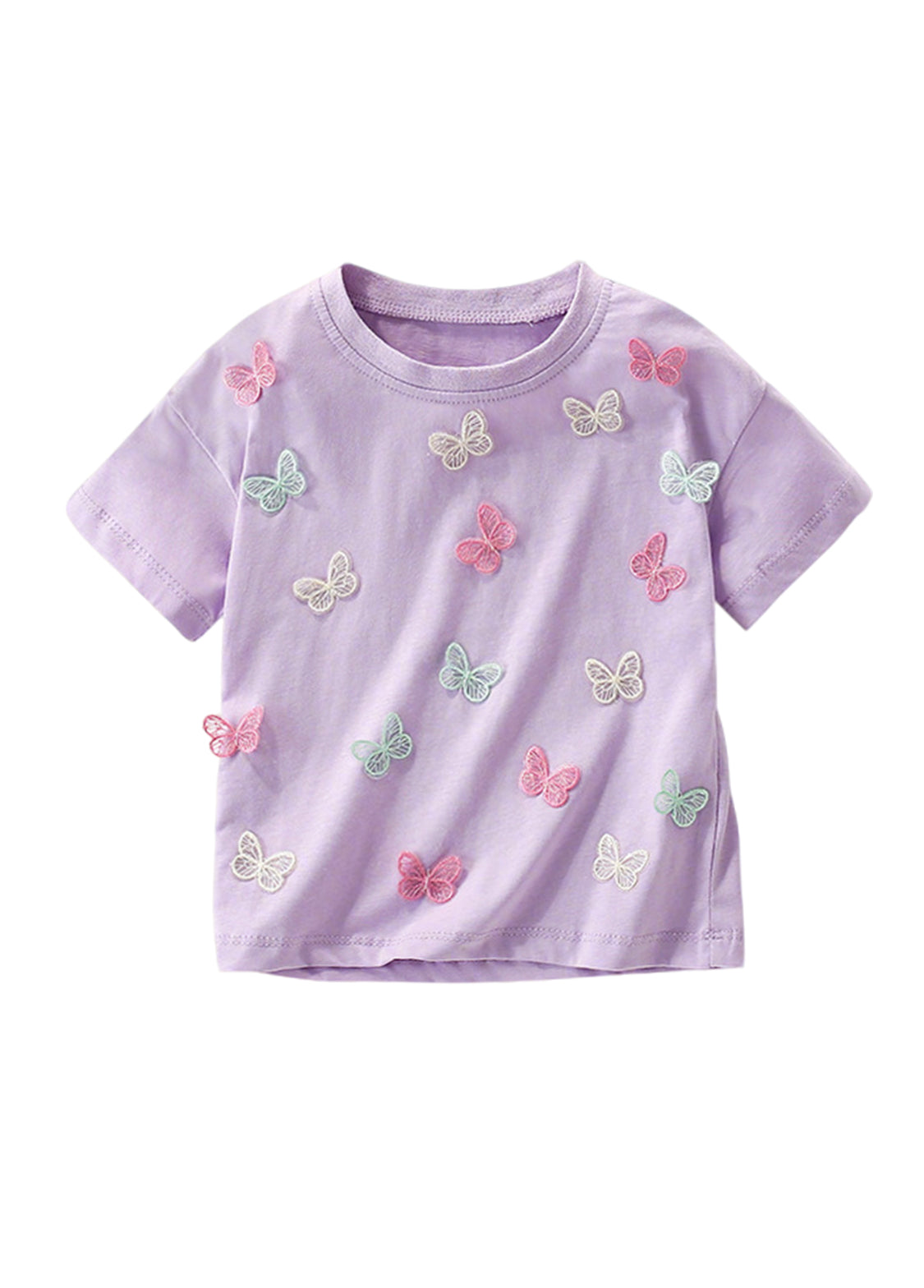 Girls Cute 3D Butterfly Embroidered Short-sleeved T-shirt