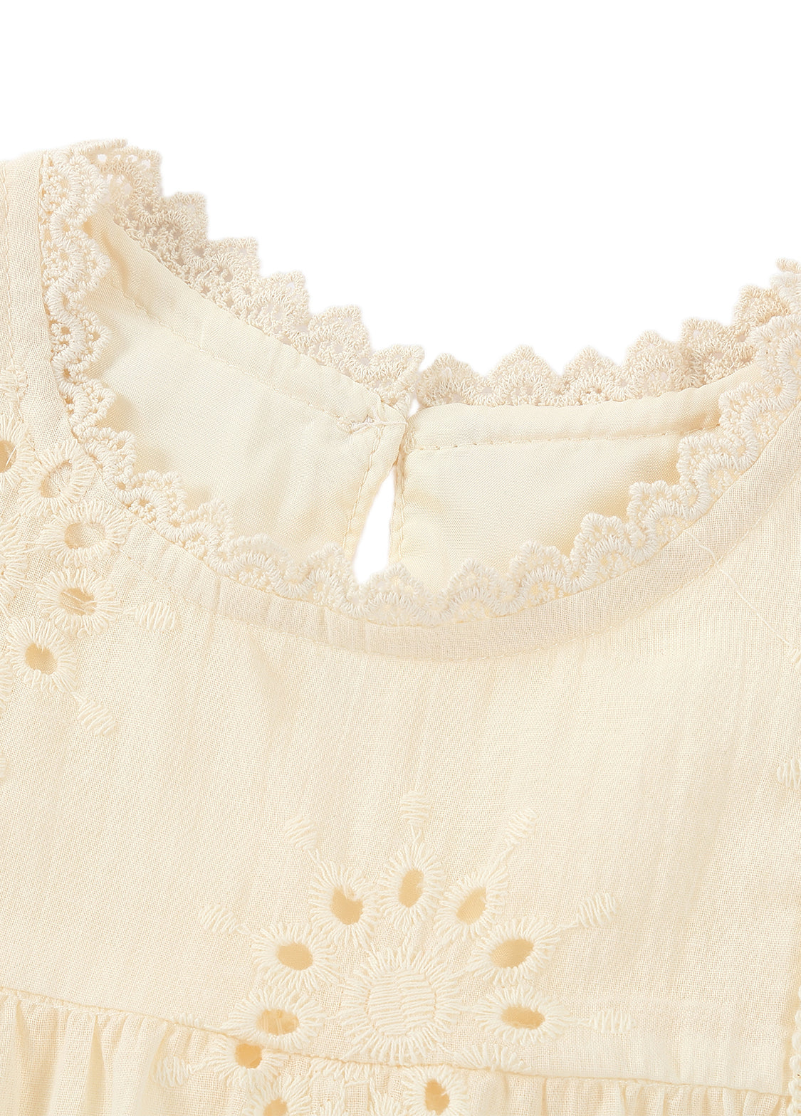 Girls Cotton Two-Piece Lace Top & Wide-Leg Pants Set