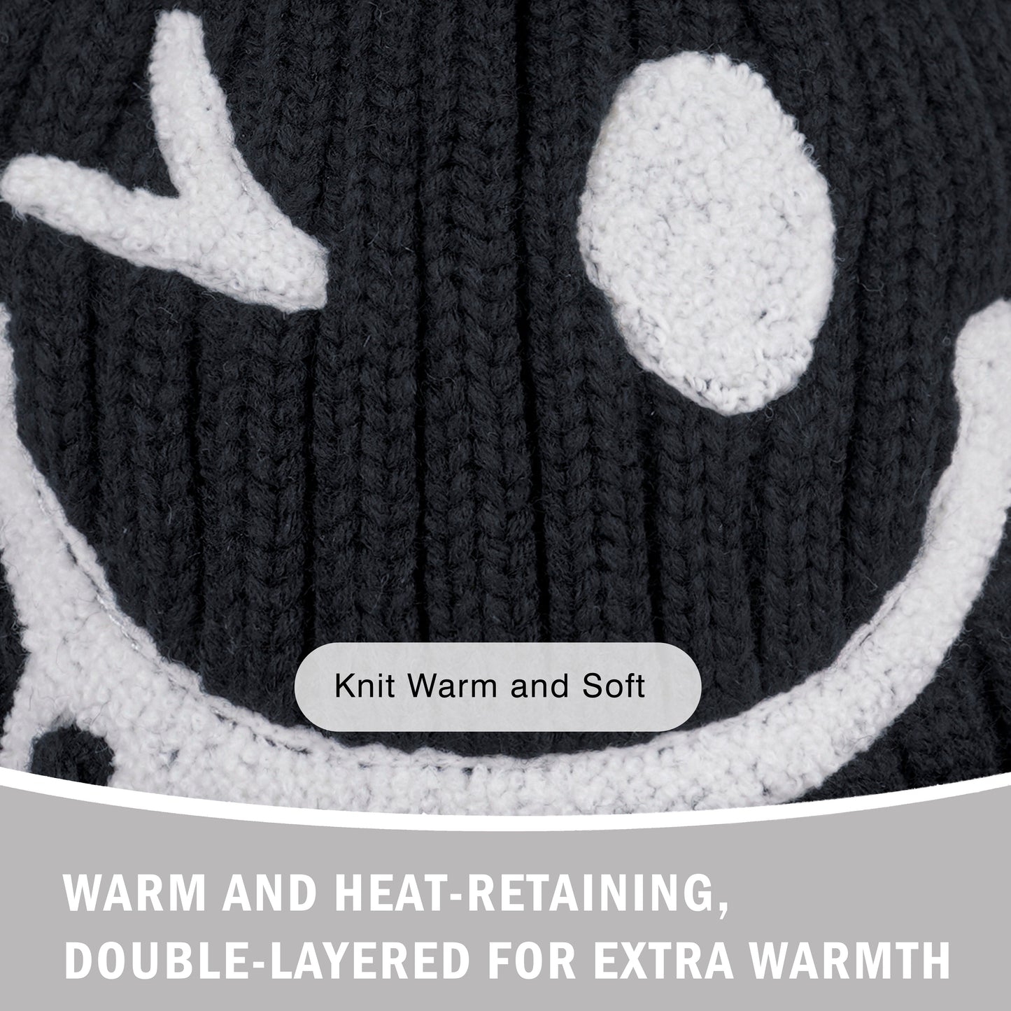 Children Toddler Soft Rib-Knit Beanie Foldover Cuff with Smile Face