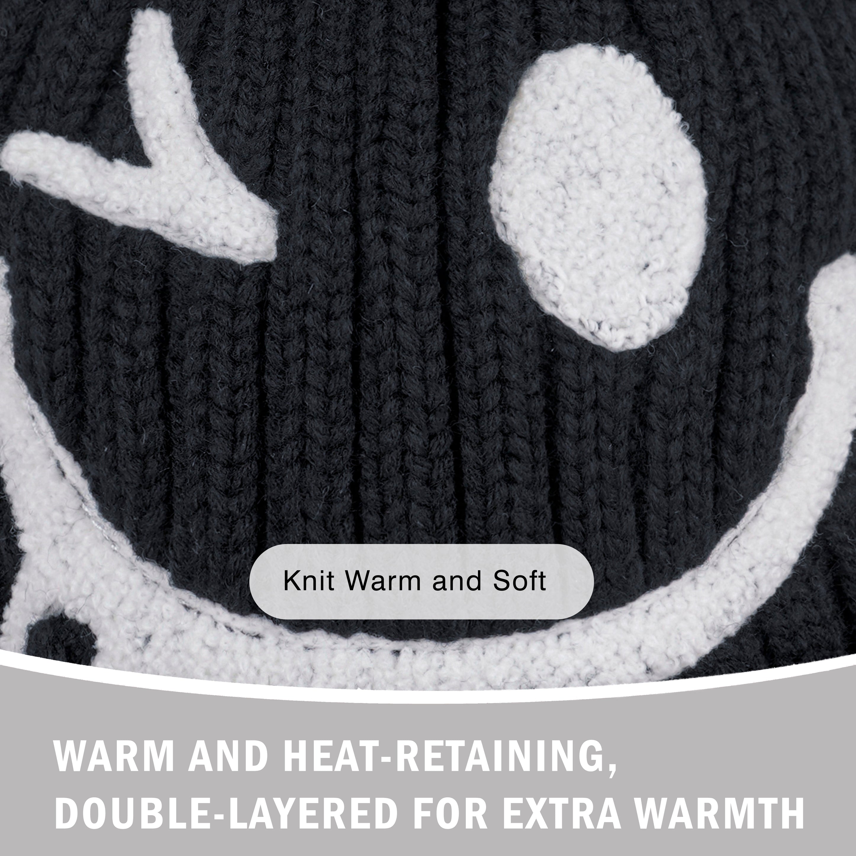 Smiley Pom Knit Beanie