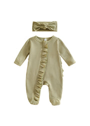 Baby Girl  Cute Ruffled Romper With Headband