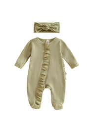 Baby Girl  Cute Ruffled Romper With Headband