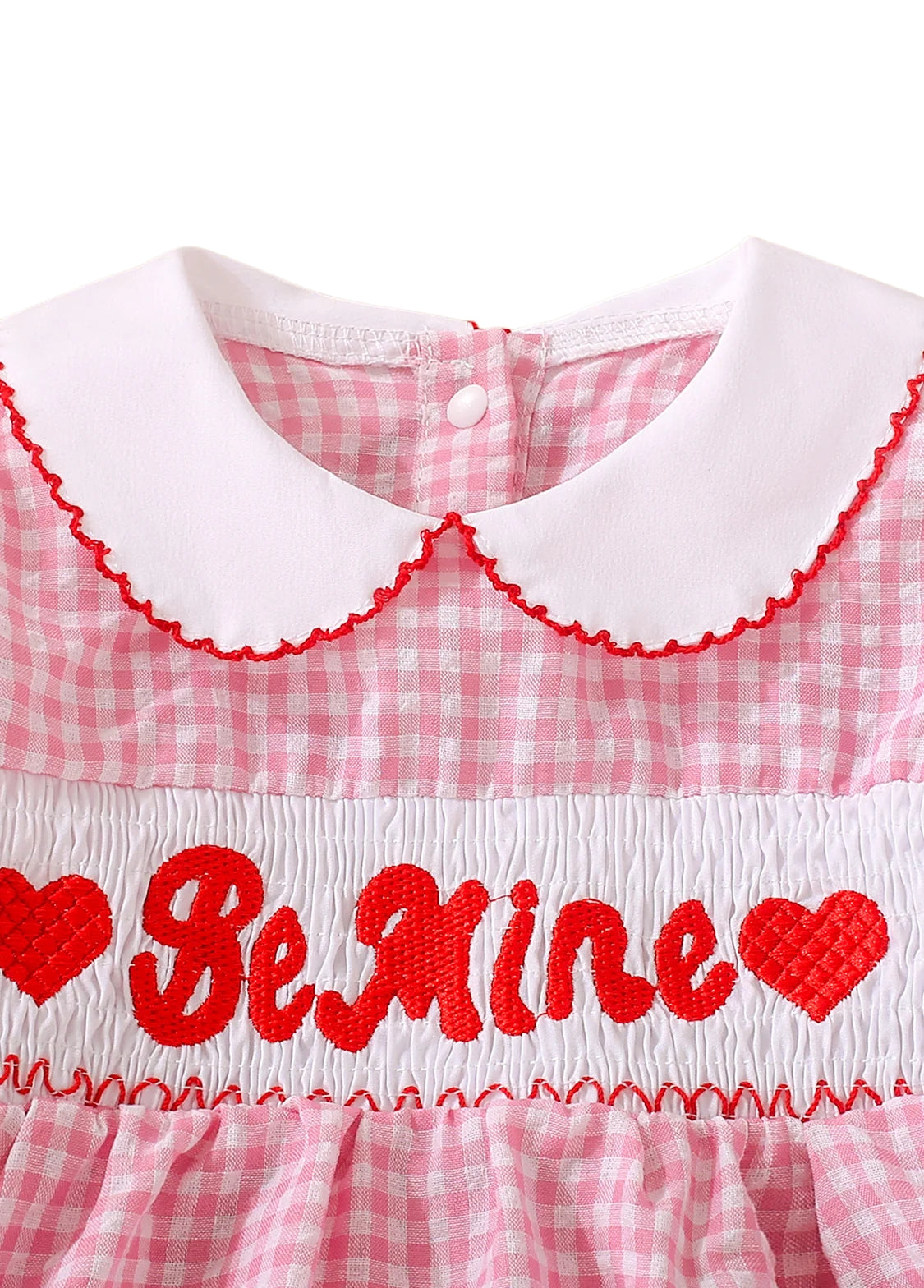 Baby Girl Pink Plaid Embroidered Long-sleeved Top And Lantern Pants Set