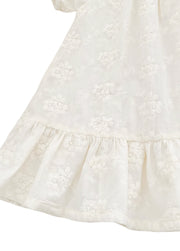 Girls Sweet Retro Three-dimensional Floral Embroidered Puff Sleeve Dress