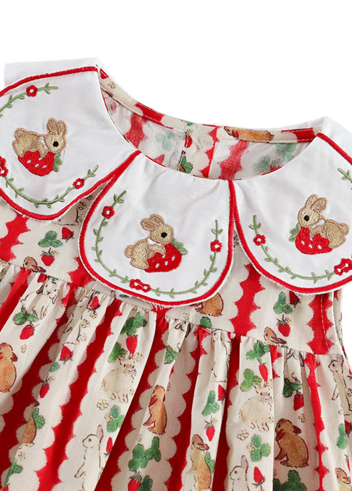Girls  Cute Bunny Carrot Print Petal Collar Dress