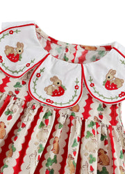 Girls  Cute Bunny Carrot Print Petal Collar Dress