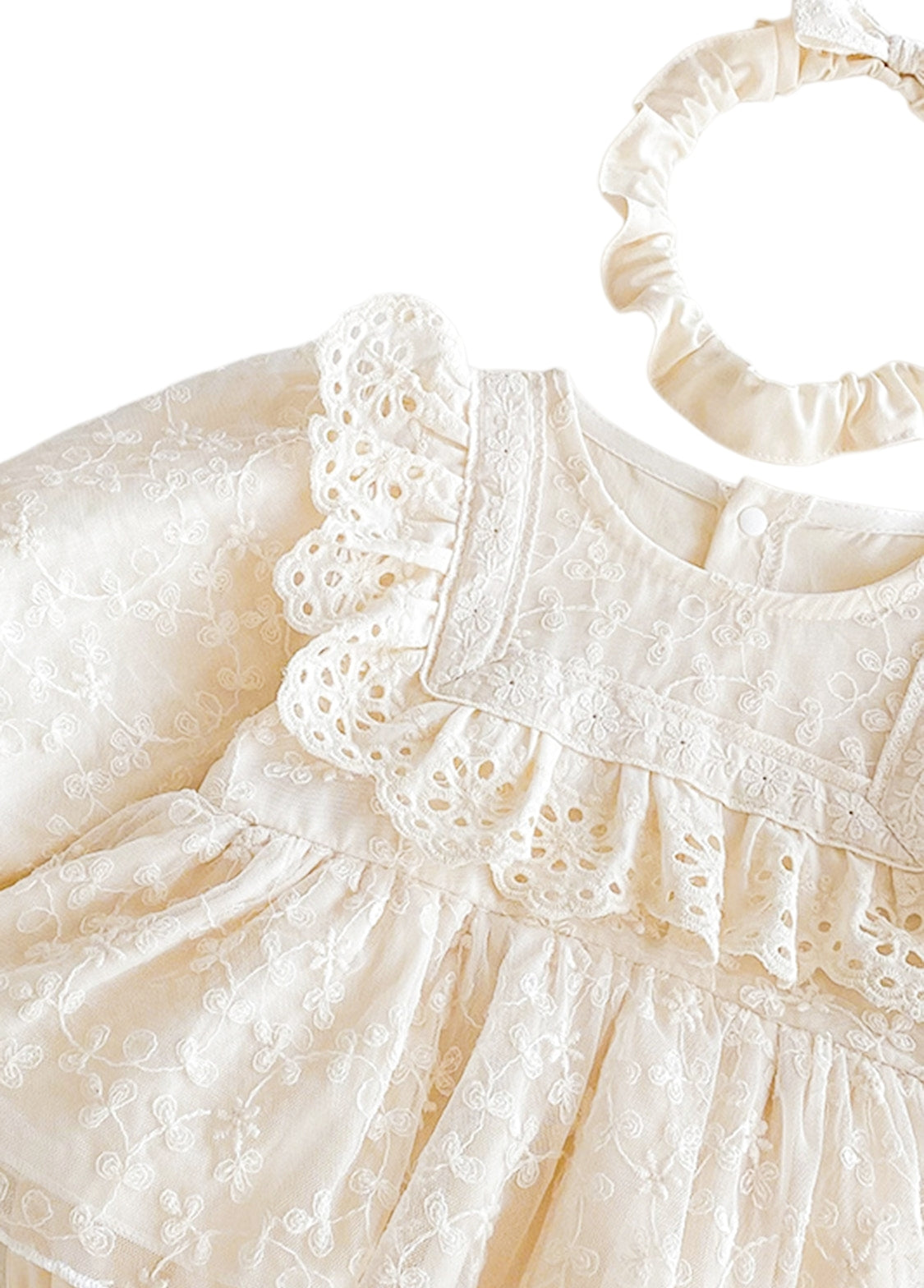 Baby Sweet Lace Trim Long-Sleeved Romper With Headband