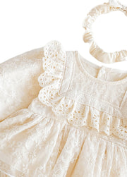Baby Sweet Lace Trim Long-Sleeved Romper With Headband