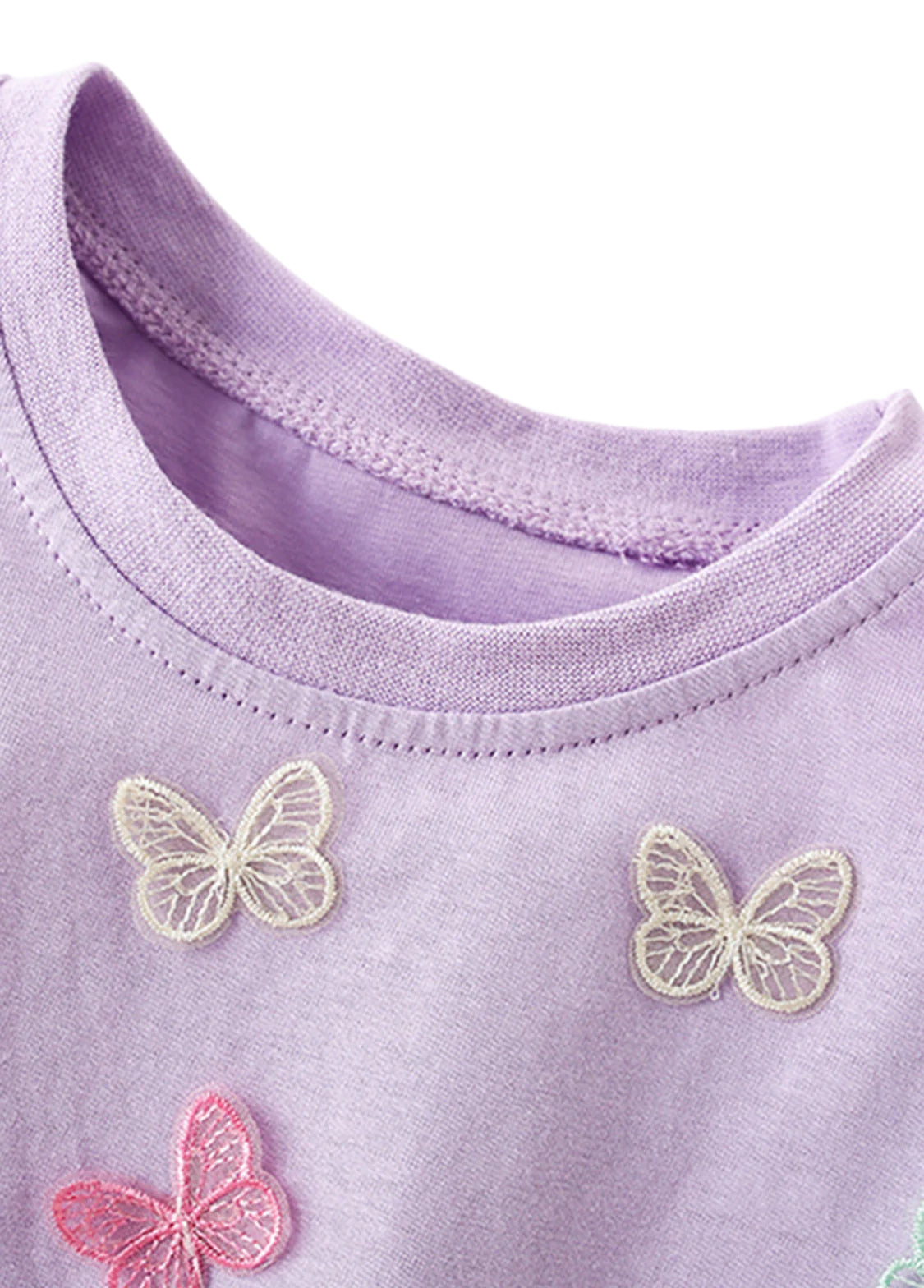 Girls Cute 3D Butterfly Embroidered Short-sleeved T-shirt