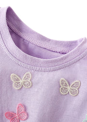 Girls Cute 3D Butterfly Embroidered Short-sleeved T-shirt