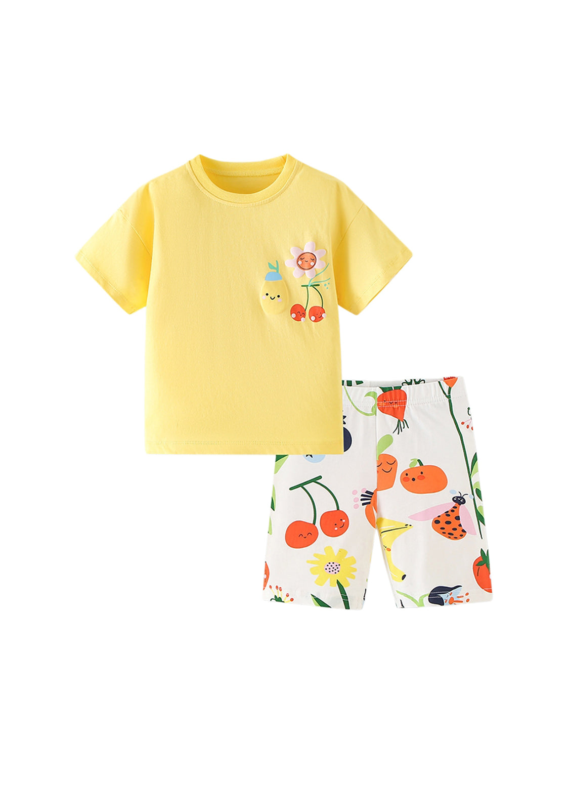 Girls Fruit Print Cotton Two-Piece Set