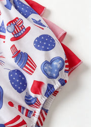 Baby Girls 4th of July Patriotic Romper Infant Independence Day Fireworks & Uncle Sam Hat Print Cami Sunsuit with Ruffle Butt