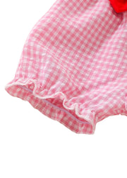 Baby Girl Pink Plaid Embroidered Long-sleeved Top And Lantern Pants Set