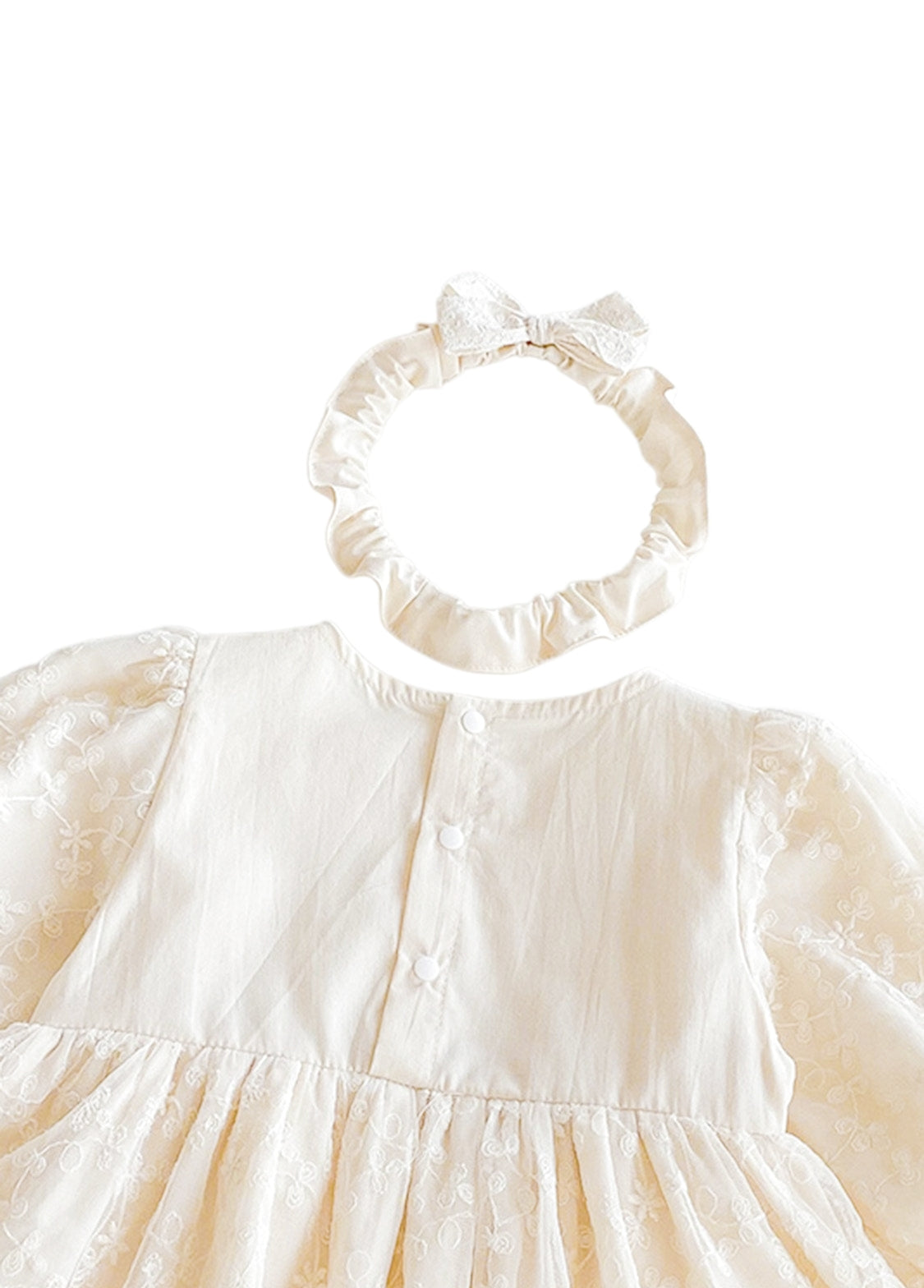 Baby Sweet Lace Trim Long-Sleeved Romper With Headband