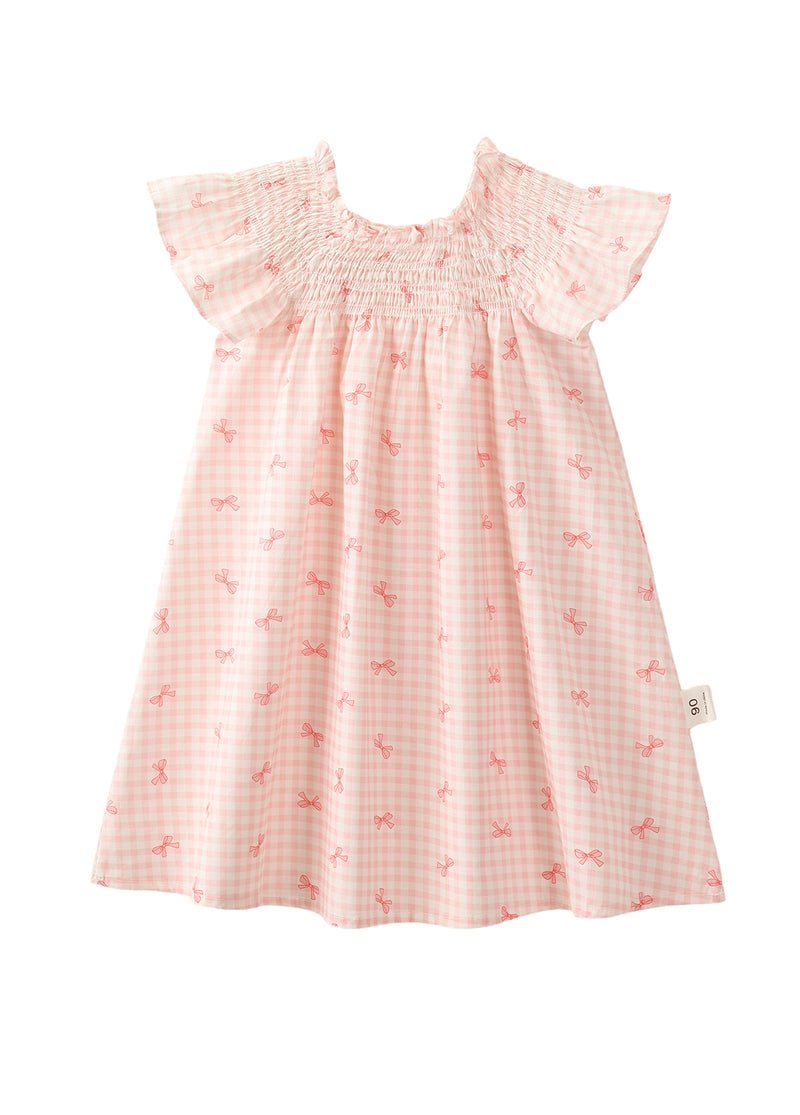 Girls Bow Print Cotton Dress