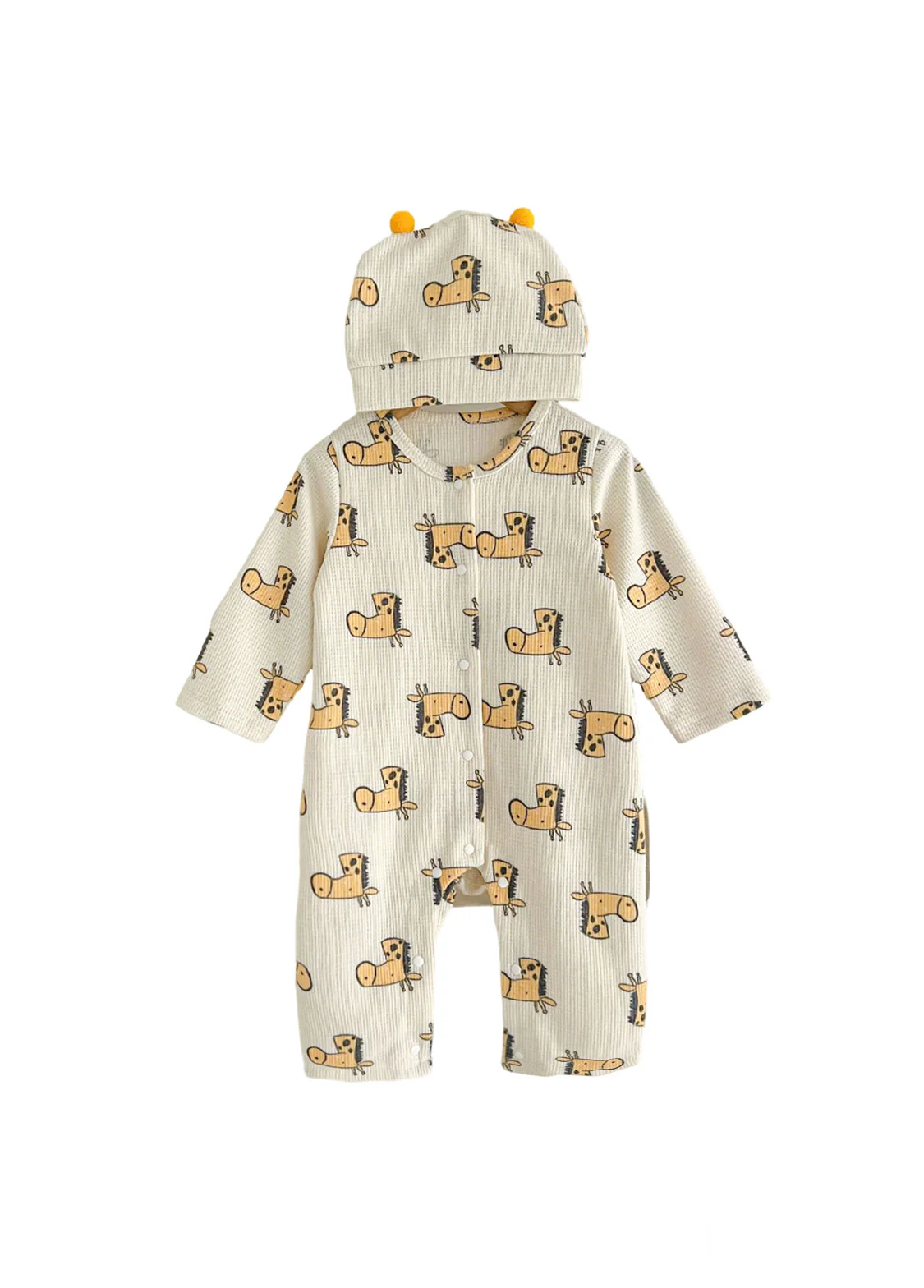 Baby Cute Cartoon Print Long-sleeved Romper With Hood