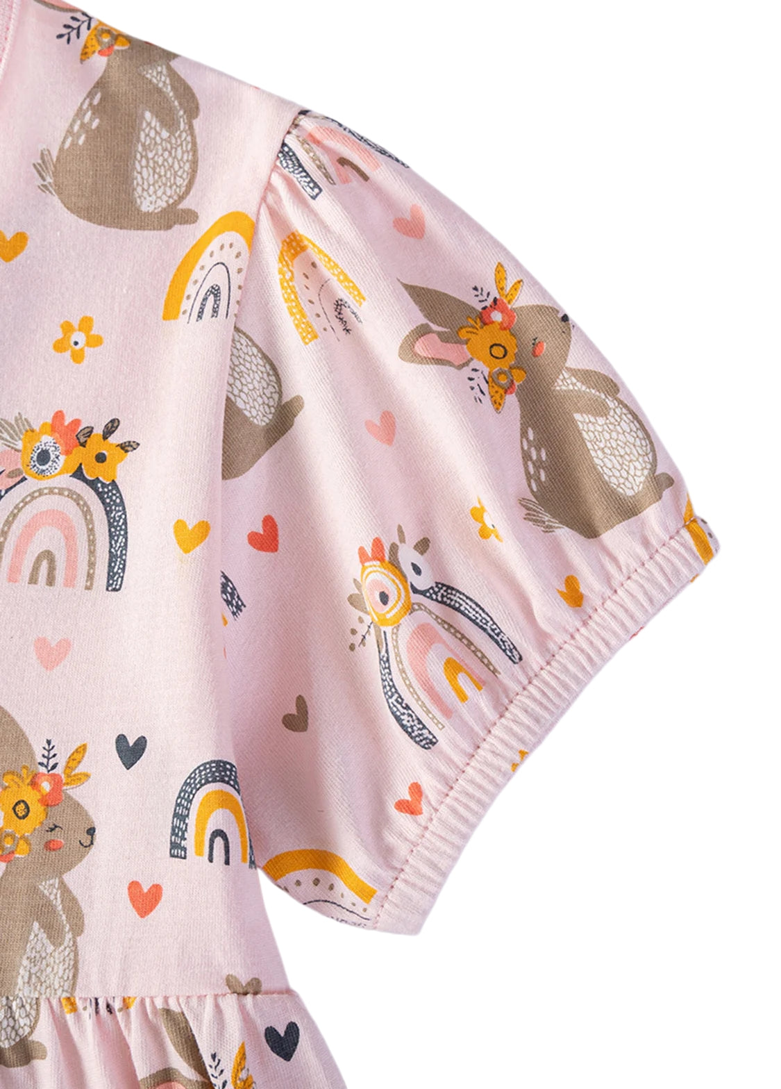 Girls Cute Rainbow Cartoon Print Puff Sleeve Dress