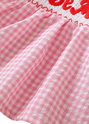 Baby Girl Pink Plaid Embroidered Long-sleeved Top And Lantern Pants Set