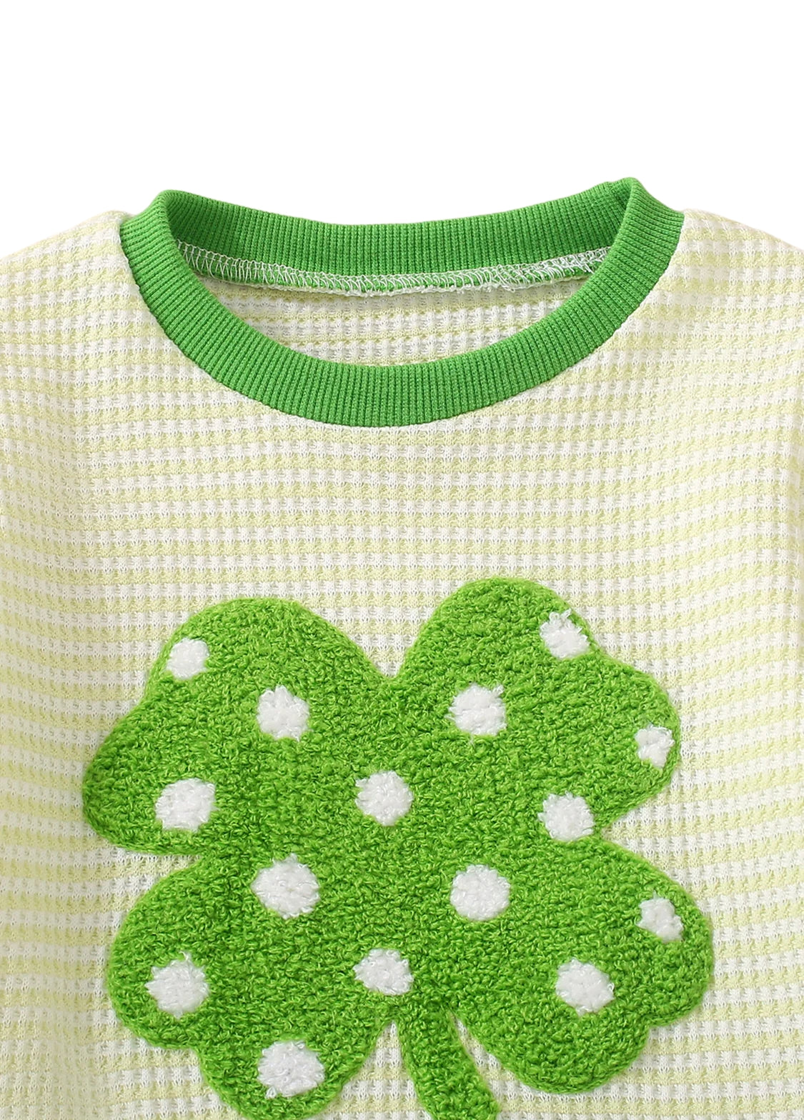 Baby Cute St. Patrick's Day Four-Leaf Clover Embroidered Sweatshirt Set