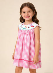 Girls Mermaid Embroidered Cotton Plaid Dress