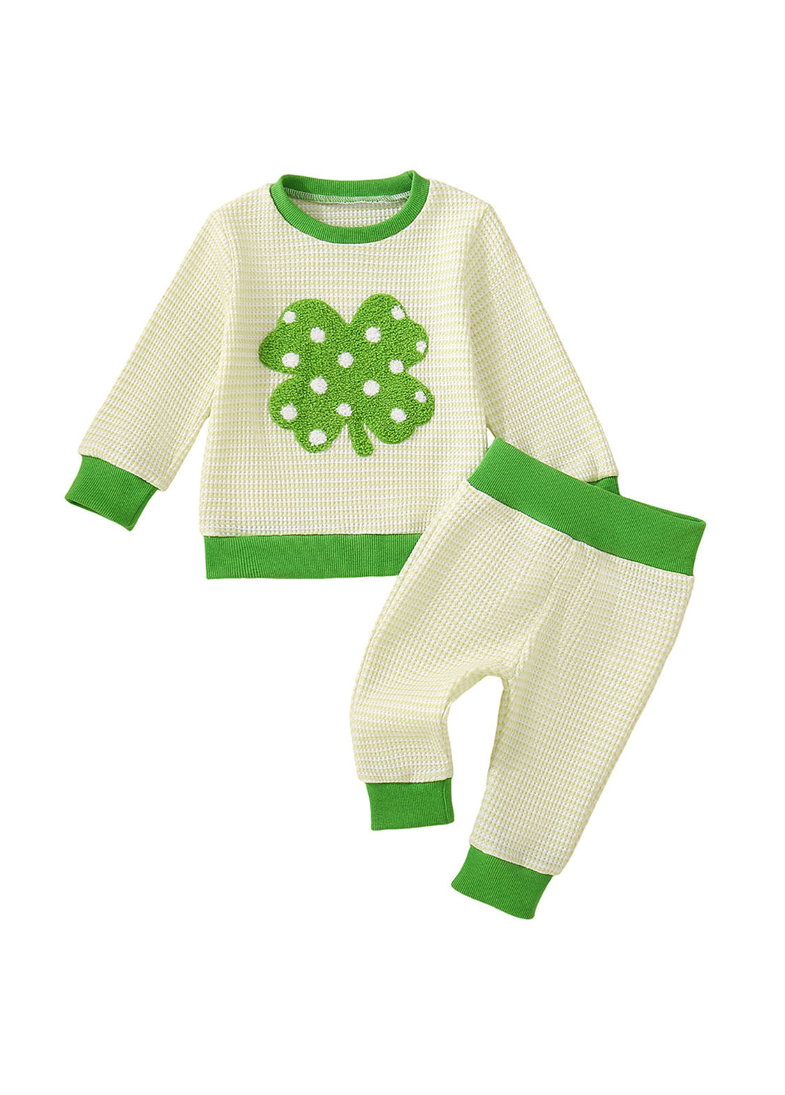 Baby Cute St. Patrick's Day Four-Leaf Clover Embroidered Sweatshirt Set