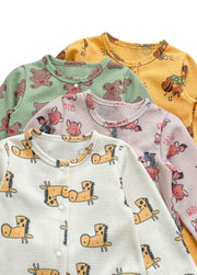 Baby Cute Cartoon Print Long-sleeved Romper With Hood
