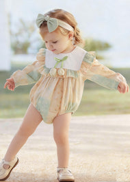 Baby Girls Retro Floral Ruffle Romper With Hairband