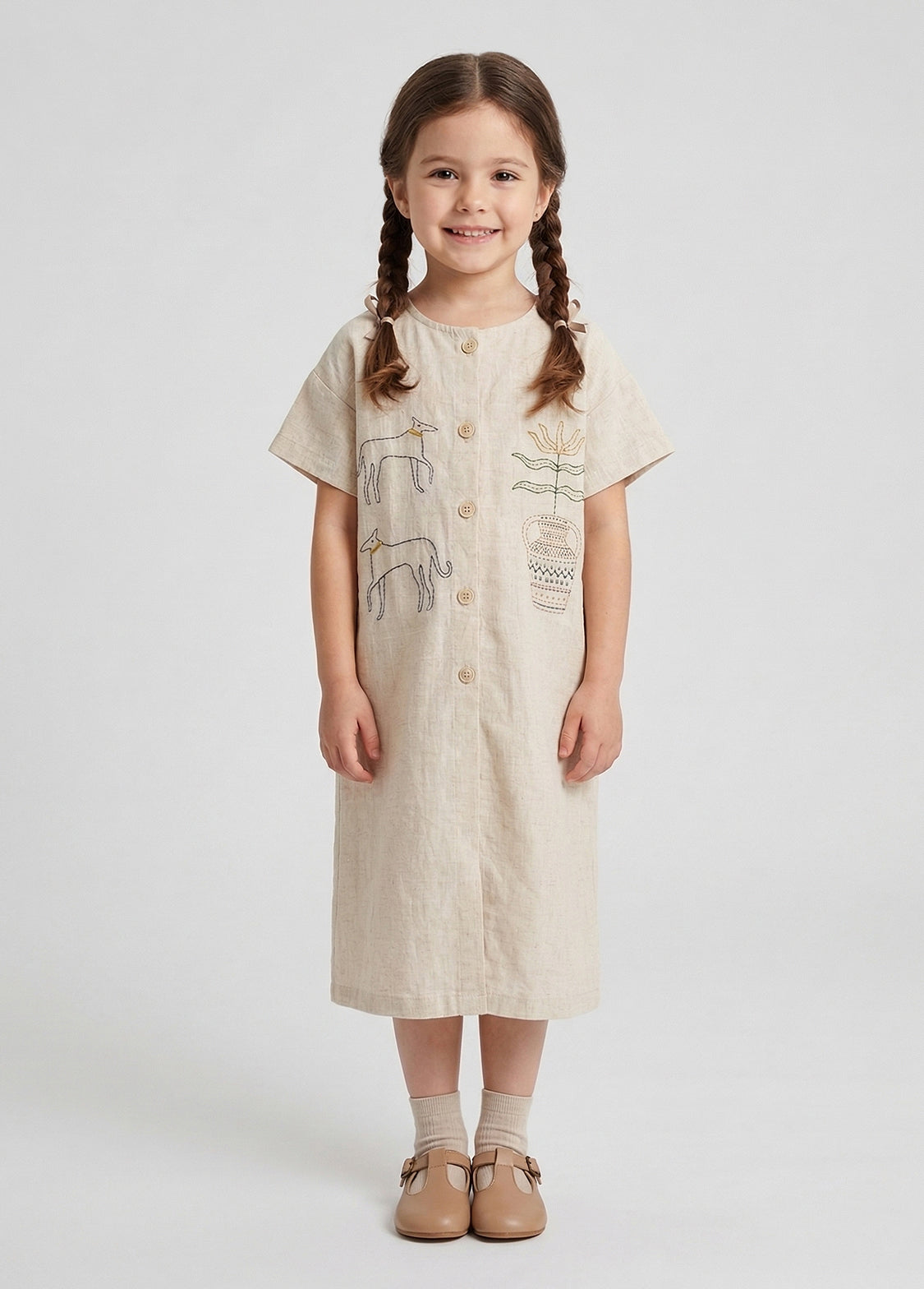 Girls' Lightweight Pure Cotton Retro Summer Dress
