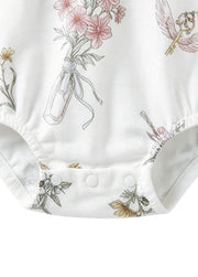 Baby Girl's Summer Antibacterial & Breathable Bamboo Fiber Garden-Themed Short-Sleeve Romper