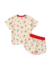 Girls Cherry Print Cotton Lounge Set