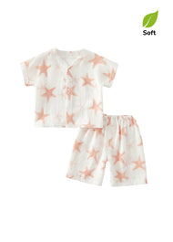 Baby Girl's Bamboo Fiber Loungewear Set: Short-Sleeve Top & Shorts (2-Piece Set) — Starfish Print