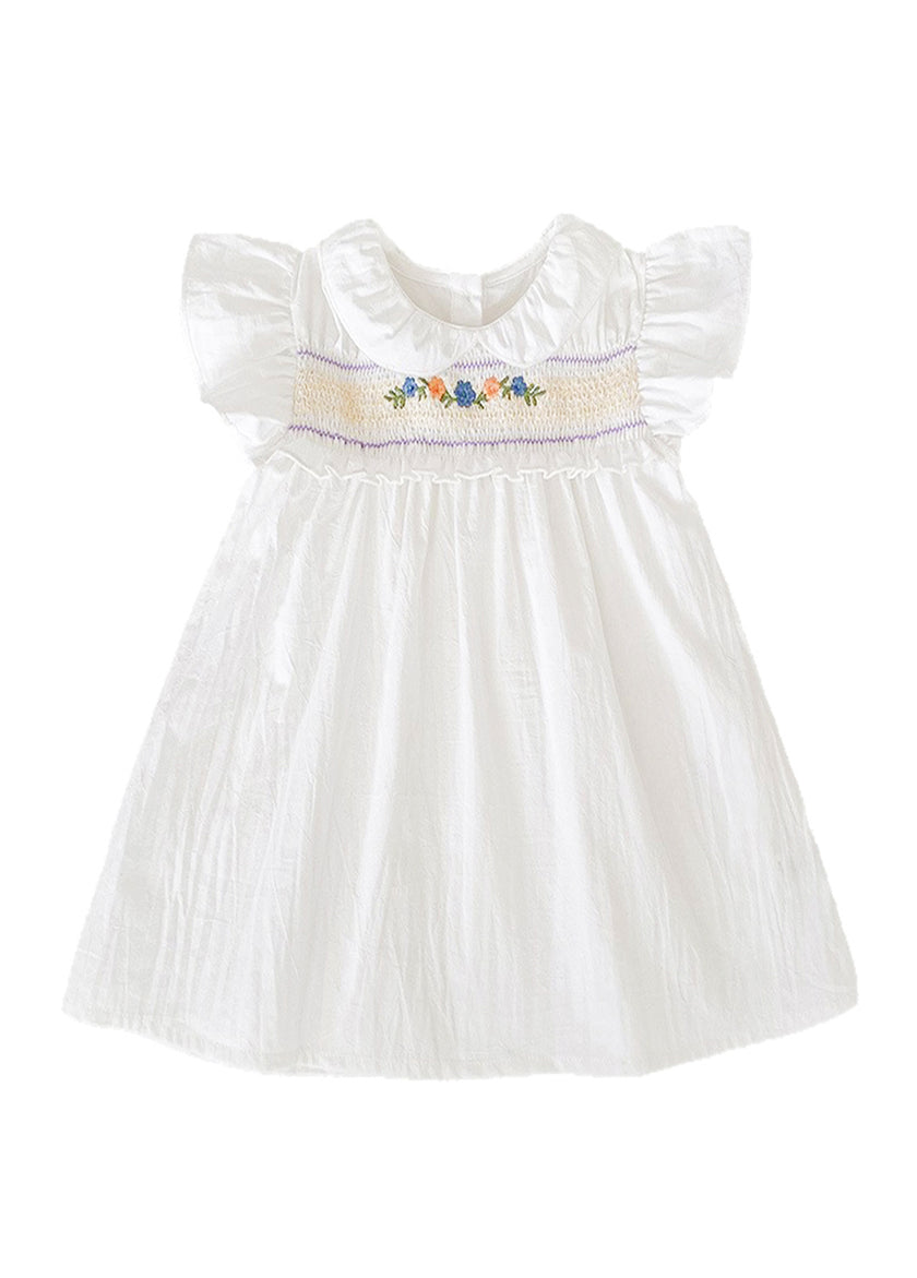 Girls Sweet Floral Embroidered Ruffled Dress