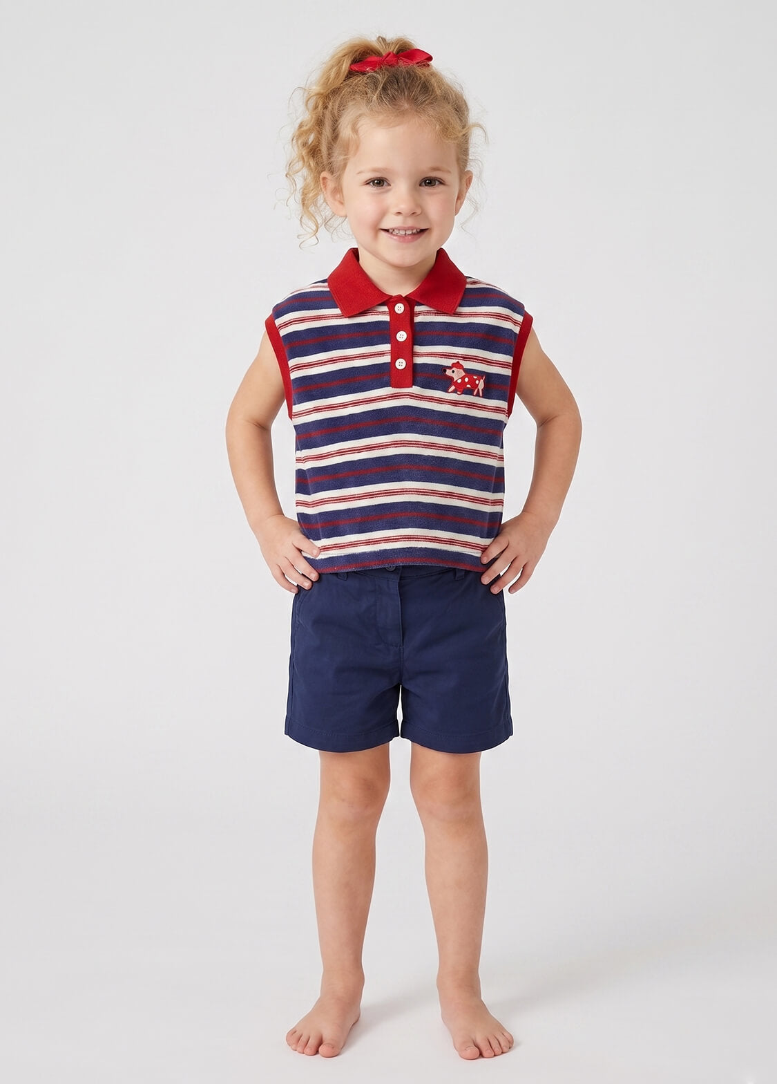 Kids Summer Striped Sleeveless Polo Shirt Toddler Girls Retro Knit Cotton Vest Top with Cartoon Dog Embroidery