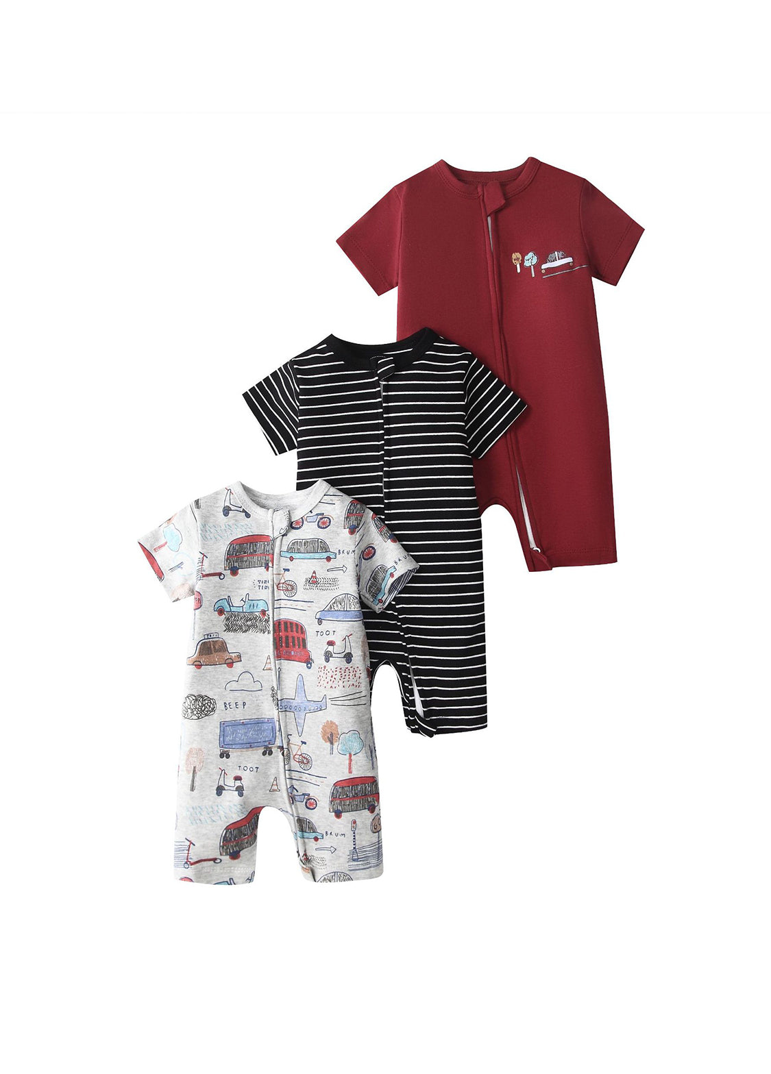 3-Pack Baby Boys Cotton Cute Printed Short-Sleeved Romper